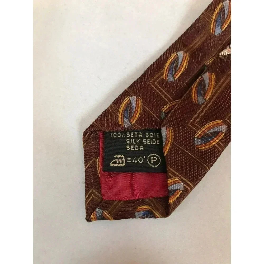 Ermenegildo Zegna Brown Abstract Circular Geometric 100% Silk Classic Neck Tie
